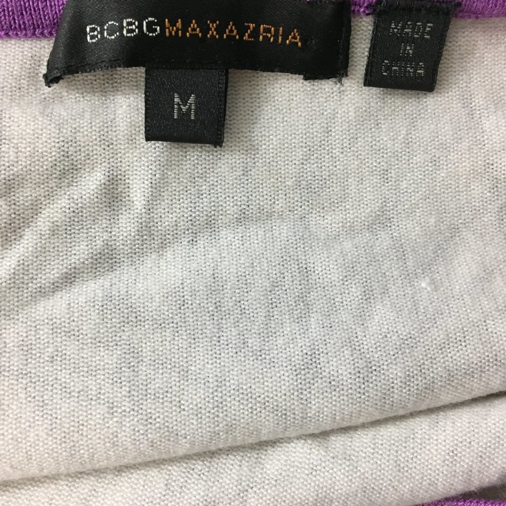 BCBGMAXAZRIA White Black Beads Floral Print Purple Trim Silk Blend Sweater - Picture 2 of 15